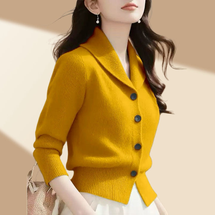 Frieda | Women's Knit Cardigan with Lapel Collar and Button Front