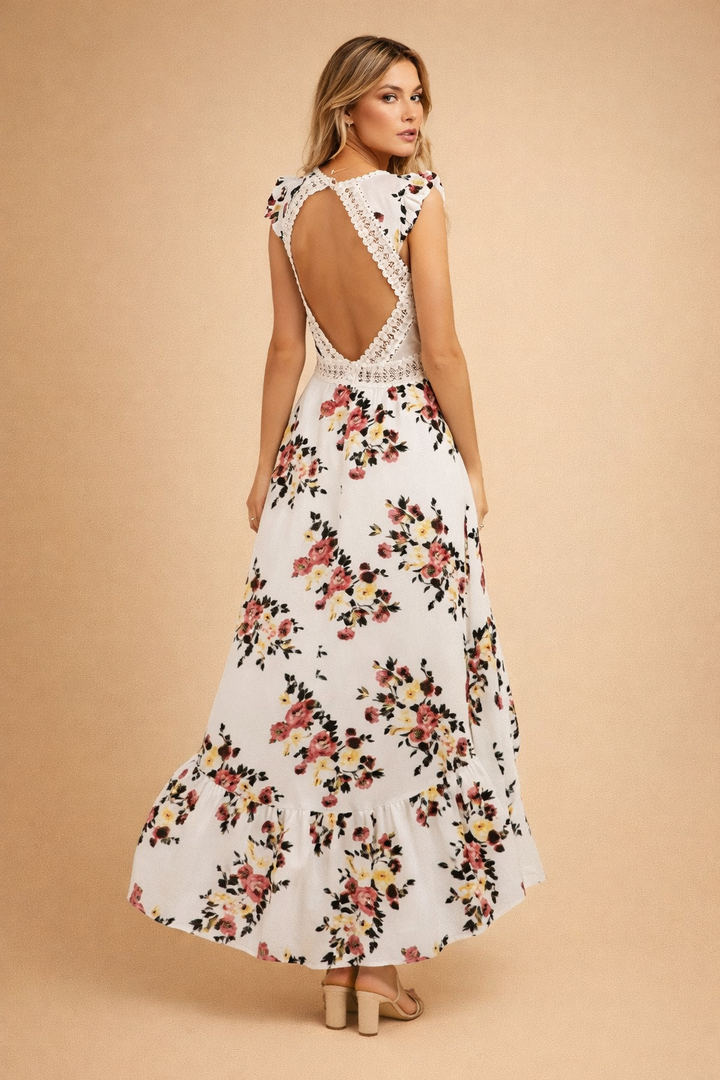 Freya | Elegant Backless Women’s Floral Occasion Top with Maxi Length Style