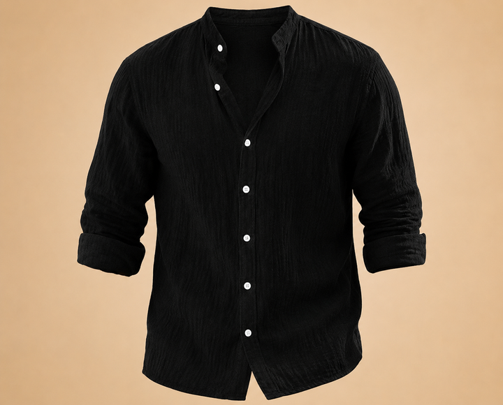 Men's Casual Summer Shirt, Long Sleeves, Stand-Up Collar, Lightweight, Breathable Design for Warm Weather Fashion