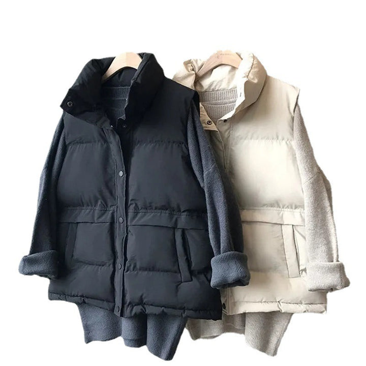 Women's quilted winter vest with pockets and snaps