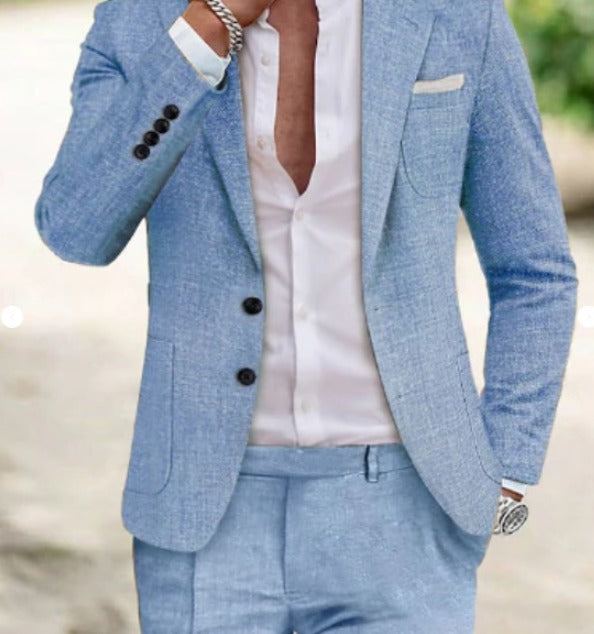 Men's Black Suit Set - Stylish Two-Piece Blazer and Pants for Weddings, Groomsmen, and Formal Occasions