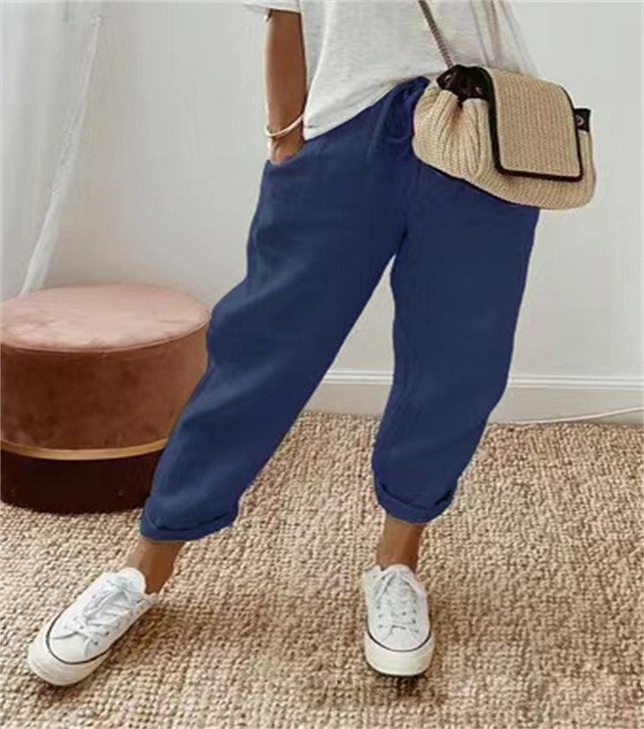 Women's High Waist Wrap Trousers Cropped Tapered with Bow Waistband