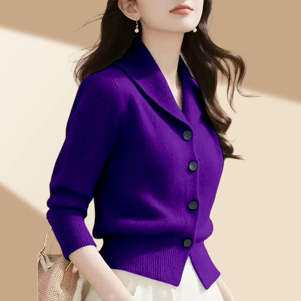 Frieda | Women's Knit Cardigan with Lapel Collar and Button Front