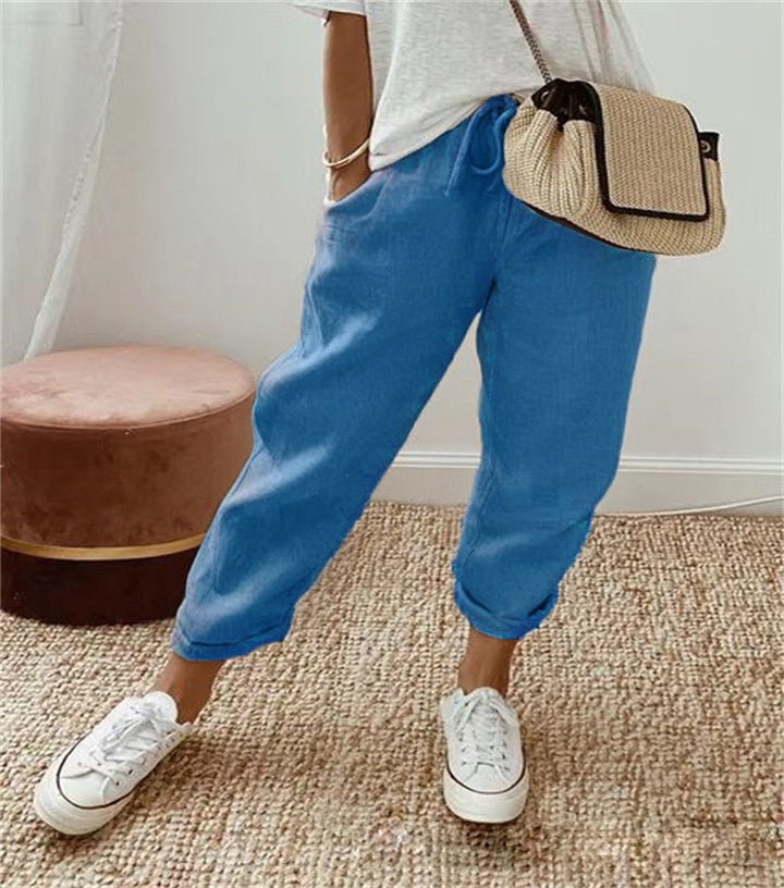 Women's High Waist Wrap Trousers Cropped Tapered with Bow Waistband